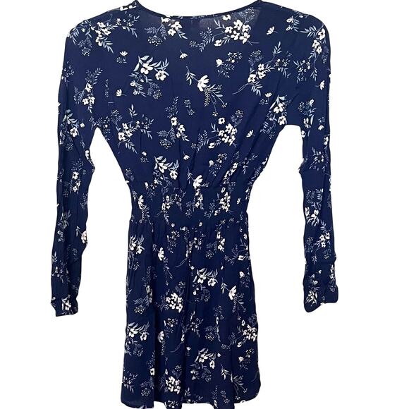 SKY AND SPARROW LONG SLV, V-NECK MINI WAIST DRESS, WOMEN, XS, BLUE - FLORAL PATT - Picture 4 of 12